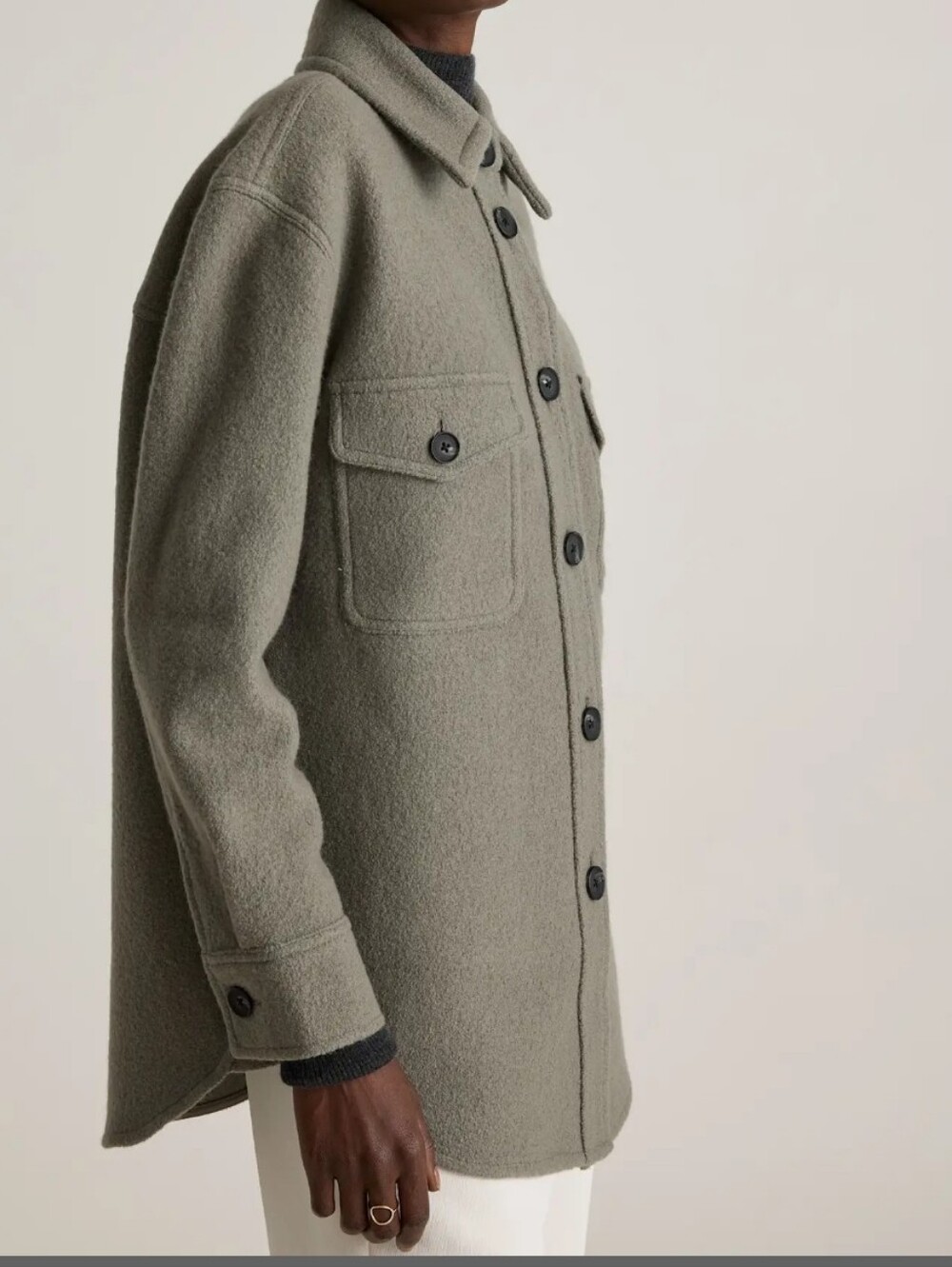 Quince 100% Merino Wool Shirt Jacket Medium Olive Green/grey Shacket